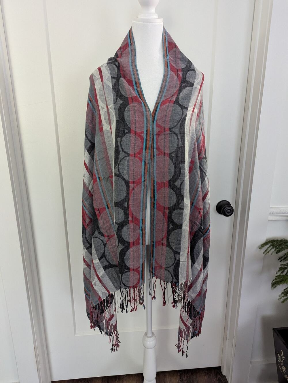 100% Pashmina Scarf Shawl Wrap Multicolor Stripes Circles Elegant Classic